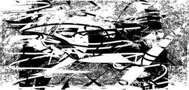 Siyah beyaz desenli sıkıntılı bir arka plan. Noktalar, lekeler, çizikler ve çizgiler. Soyut resimleme.