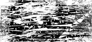 Siyah beyaz desenli sıkıntılı bir arka plan. Noktalar, lekeler, çizikler ve çizgiler. Soyut resimleme.