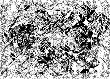 Siyah beyaz desenli sıkıntılı bir arka plan. Noktalar, lekeler, çizikler ve çizgiler. Soyut resimleme.