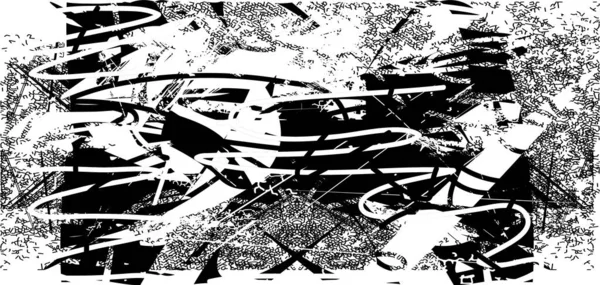 Siyah beyaz desenli sıkıntılı bir arka plan. Noktalar, lekeler, çizikler ve çizgiler. Soyut resimleme.