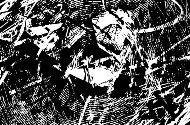 Siyah beyaz desenli sıkıntılı bir arka plan. Noktalar, lekeler, çizikler ve çizgiler. Soyut resimleme.