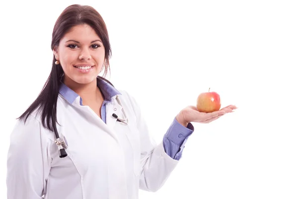 Sykepleier med eple – stockfoto