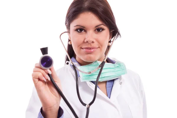 Stetoskop uśmiechający się piękne lekarz — Zdjęcie stockowe