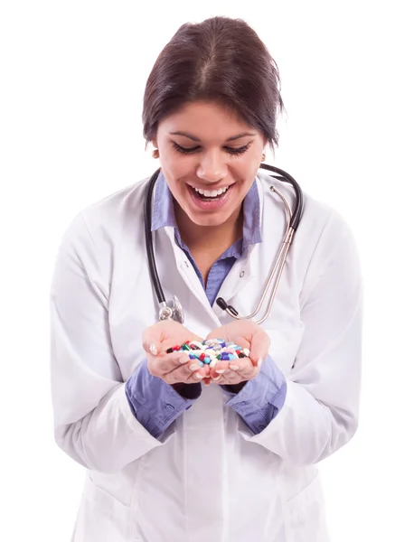 Nurse smiling on pills — Stock Photo, Image