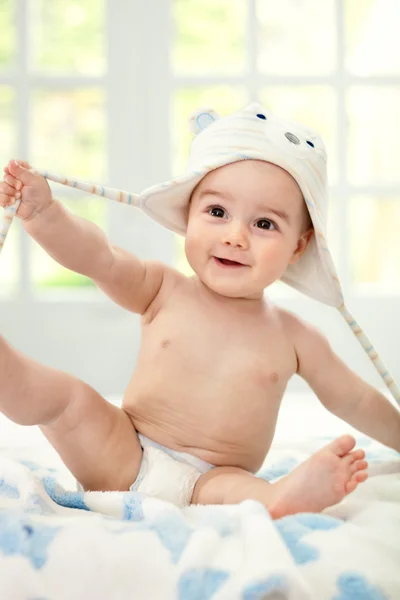 Happy baby with cap — Stock Photo, Image