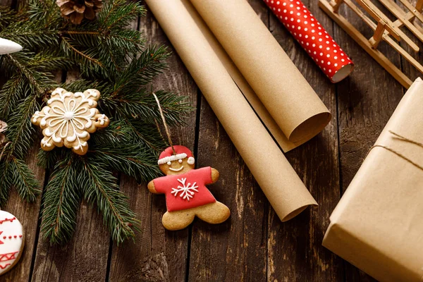 Pane Zenzero Babbo Natale Uomo Fiocco Neve Forma Natale Biscotti — Foto Stock