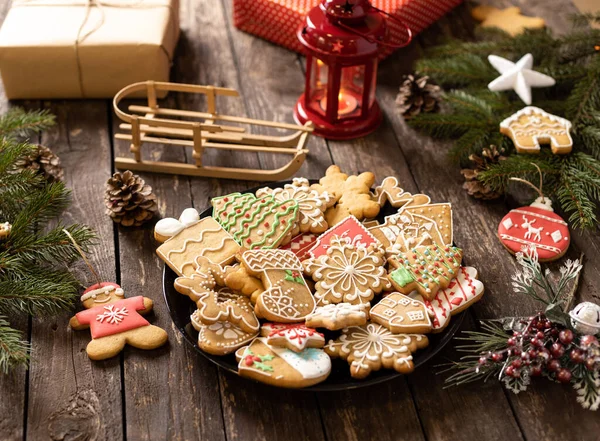 Biscoitos Lindamente Organizados Feriados Inverno Tema Feliz Natal Feliz Ano — Fotografia de Stock