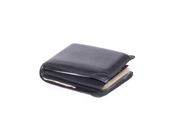 Old black wallet isolated on white background — Stock Photo, Image