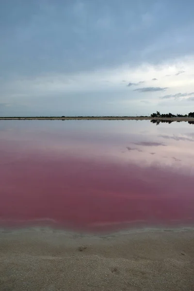Laguna rosa con tramonto, Las Coloradas, Yucatan, Messico — Foto Stock