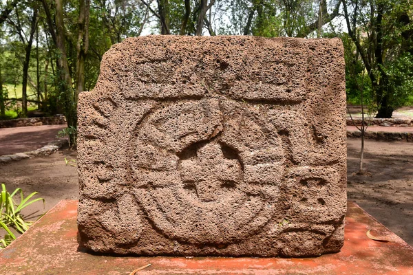 Antiguo Artefacto Azteca Tallado Piedra Con Patrones Teotihuacán México — Foto de Stock