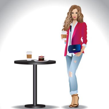 kahve içme kot elbiseleri şık kız