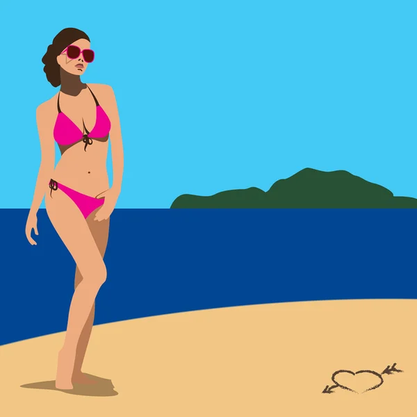 Mädchen im Badeanzug am Strand — Stockvektor