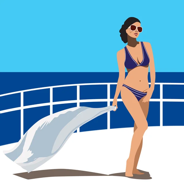 Девушка в купальнике на яхте Стоковая Иллюстрация
