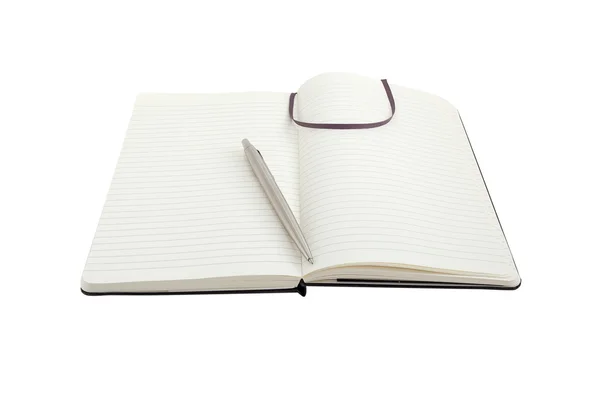 Notebook and pen on white with path — Stock Photo, Image