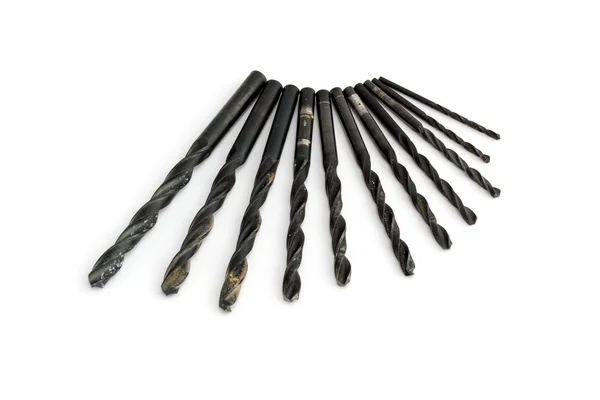 Geïsoleerde gebruikte twist drill bits — Stockfoto