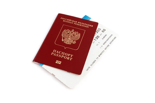 Isoalted Russian passport with boarding pass — Stock Photo, Image