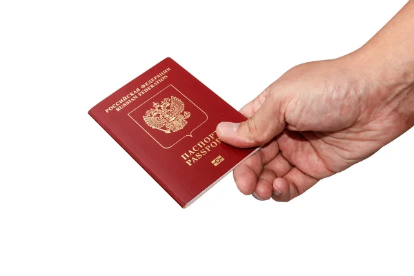 Isoalted Russian passport in hand with path — Stock Photo, Image