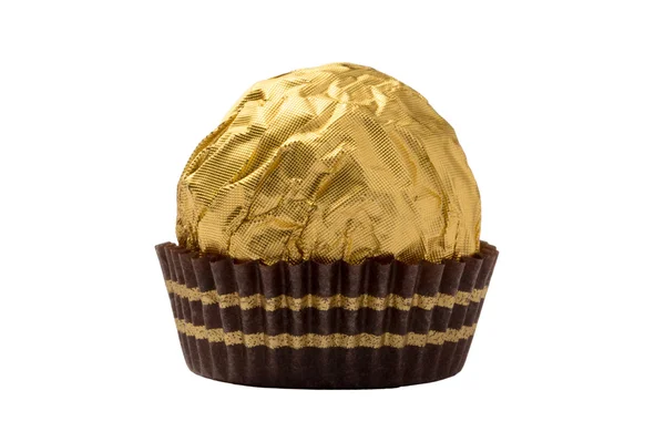 Isolated chocolate candy wrapped in golden foil — Stock Photo, Image