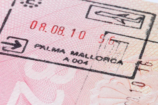 Carimbo de Maiorca no passaporte — Fotografia de Stock