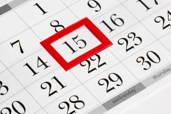 Calendar page with selected middle date of month — Stock Photo, Image