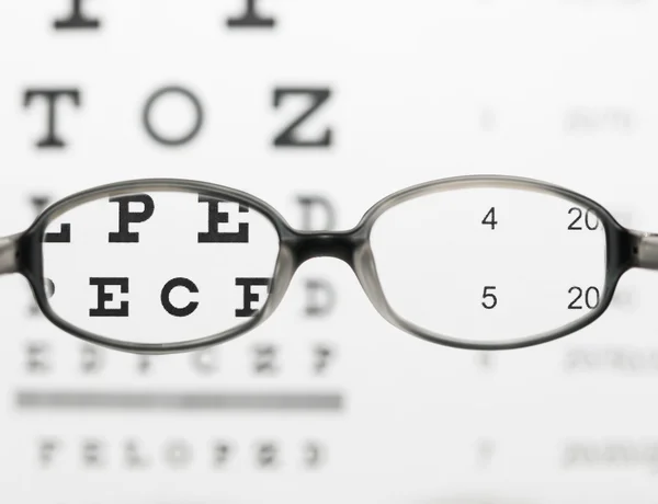 Glasses on eye chart — Stock Photo, Image