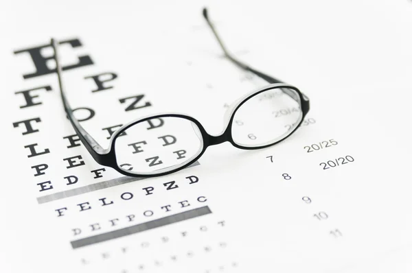 Glasses on eye chart — Stock Photo, Image