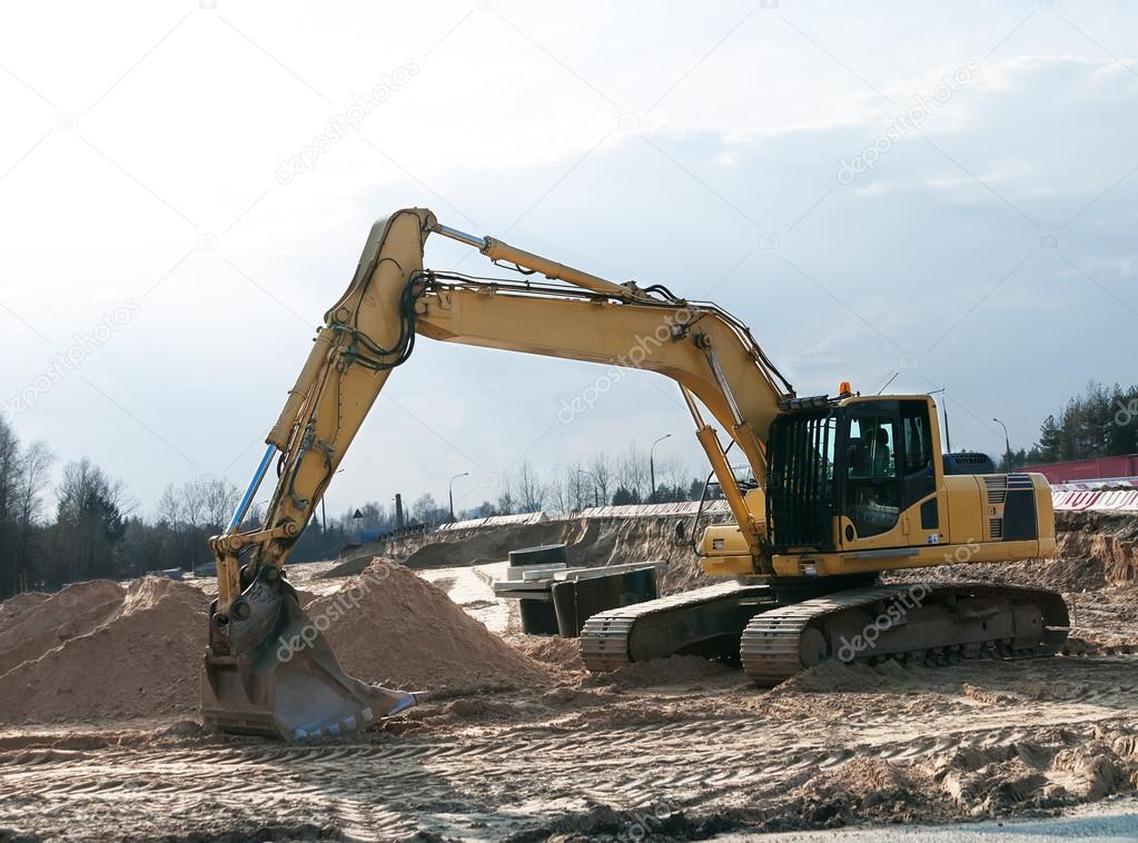 Hydraulic crawler excavator on the construction site