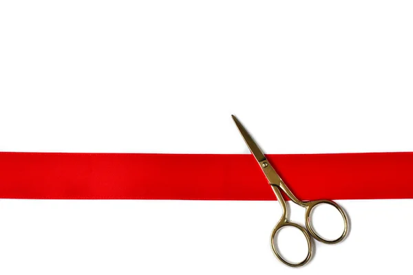 Red ribbon and Scissors — Stock Photo, Image