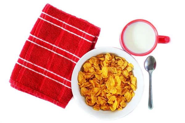 Frühstück: Cornflakes und Milch — Stockfoto