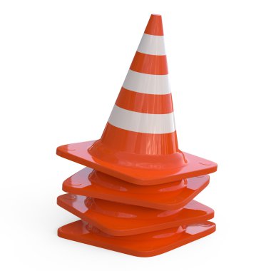3d trafik konileri üzerinde beyaz izole...