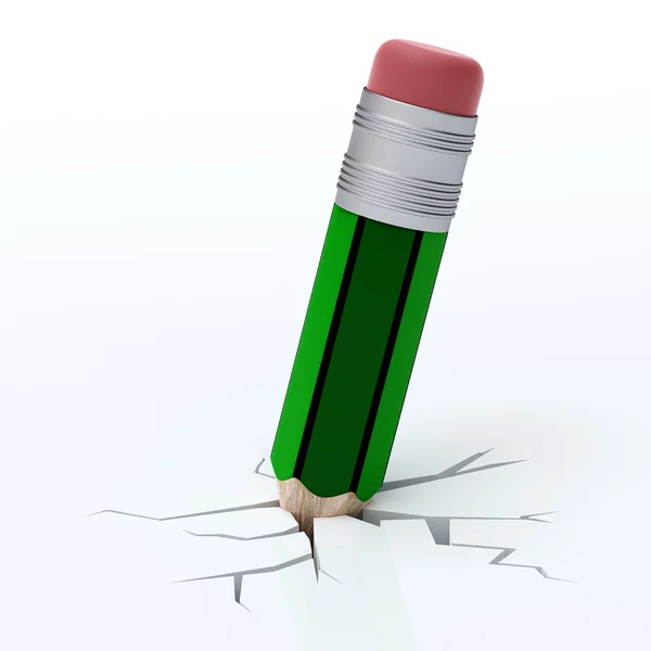 3D Pencil breaking floor.Ground-breaki ng pen.Power of information.. — Stock Photo, Image