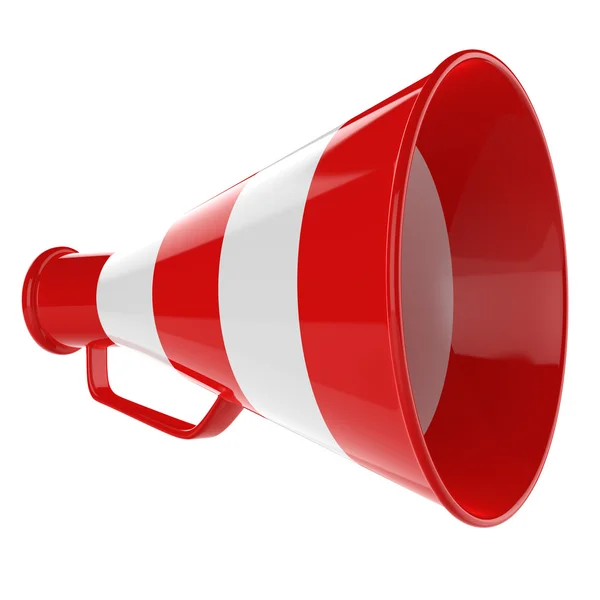 3D Bullhorn... megafone retro em um vermelho e branco cores isoladas no fundo branco . — Fotografia de Stock