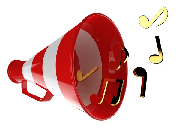 Red megaphone with music notes — Stok fotoğraf
