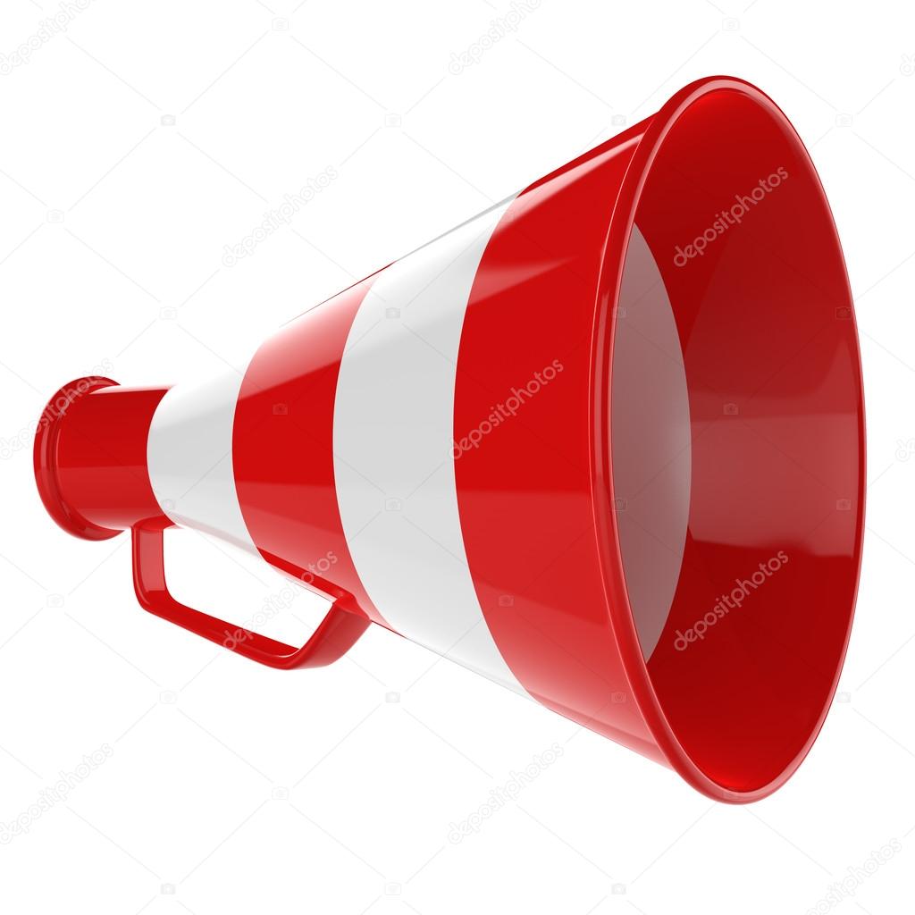 3D Bullhorn... Retro megaphone in a red and white colors isolated on white background.