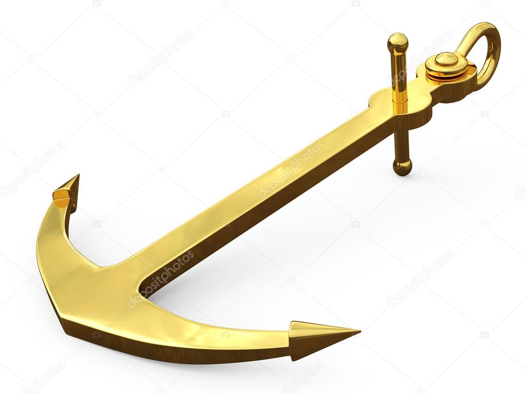Golden Anchor, 3d render isolated on white background
