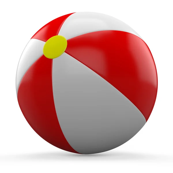 3D-rode en witte strand bal geïsoleerd op witte achtergrond. — Stockfoto