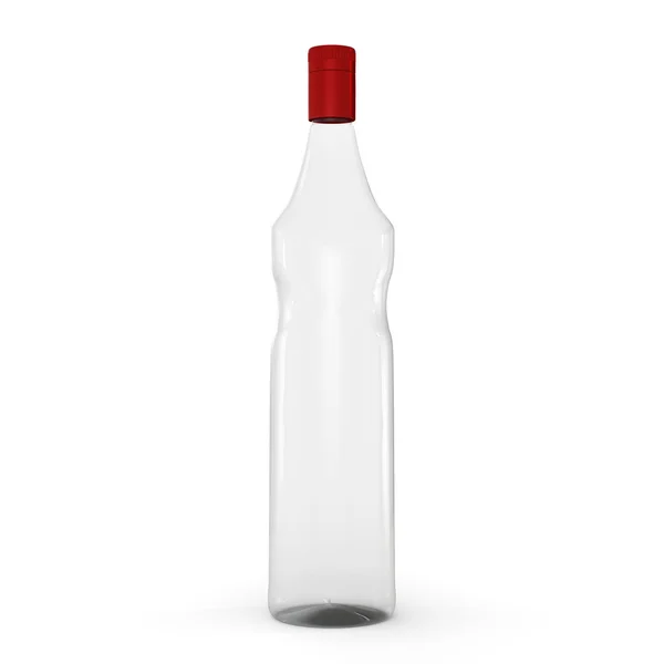 Glazen fles geïsoleerd op een witte achtergrond. Vooraanzicht, leeg voor label. — Stockfoto