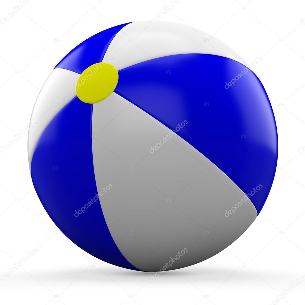 3D Blue and white beach ball isolated on white background.