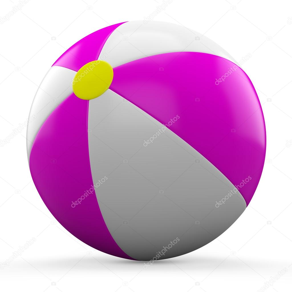 3D Pink and white beach ball isolated on white background.