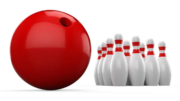 3D bowling míč a pin na bílém pozadí — Stock fotografie