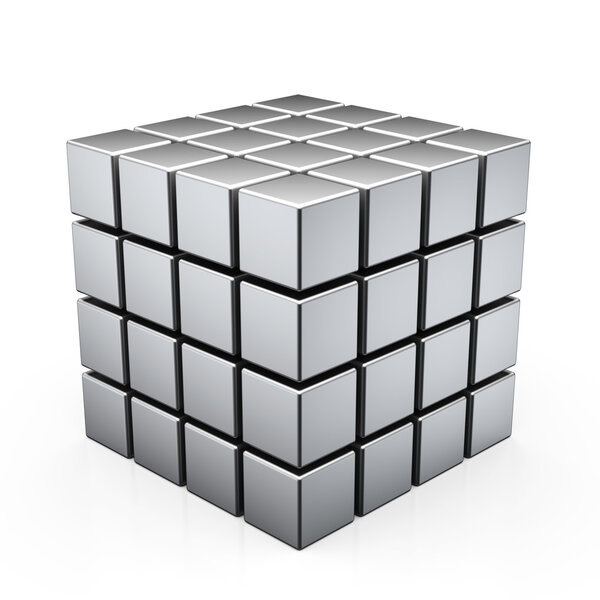 3d illustration of cube assembling from blocks