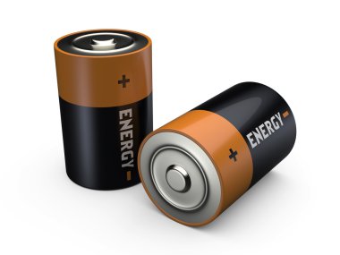 'enerji' metin üstünde o ile iki pil 3D çizimi