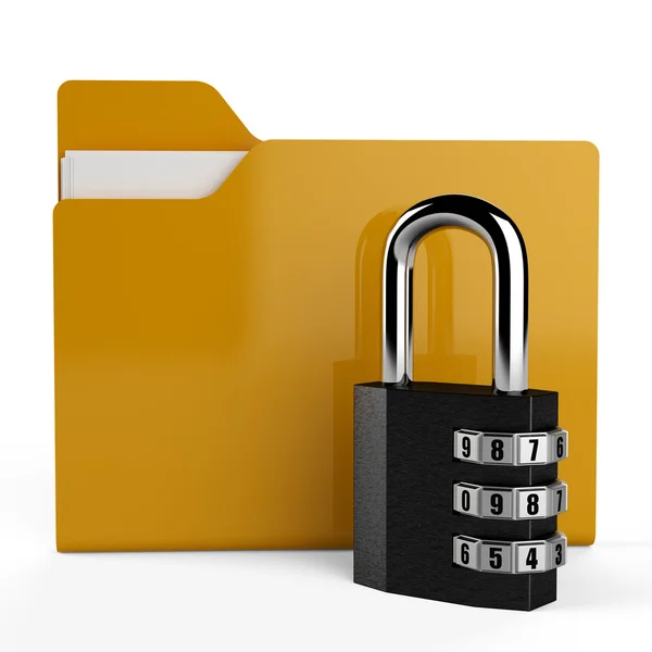 3D folder and lock. Data security concept. — Stock Photo, Image