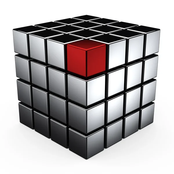 Well-organized located group of metal Cubes of red and white colors — Stock Photo, Image