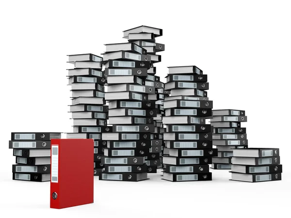 A row of files, with one red one standing out from the others — Stock Photo, Image