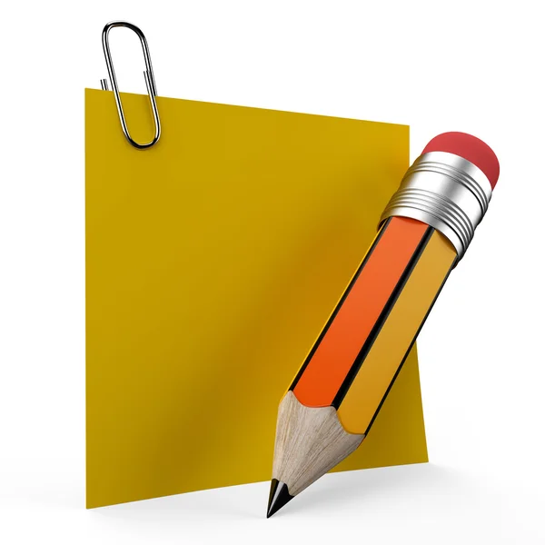 Scrivere su nota d'ufficio con una matita gialla — Foto Stock