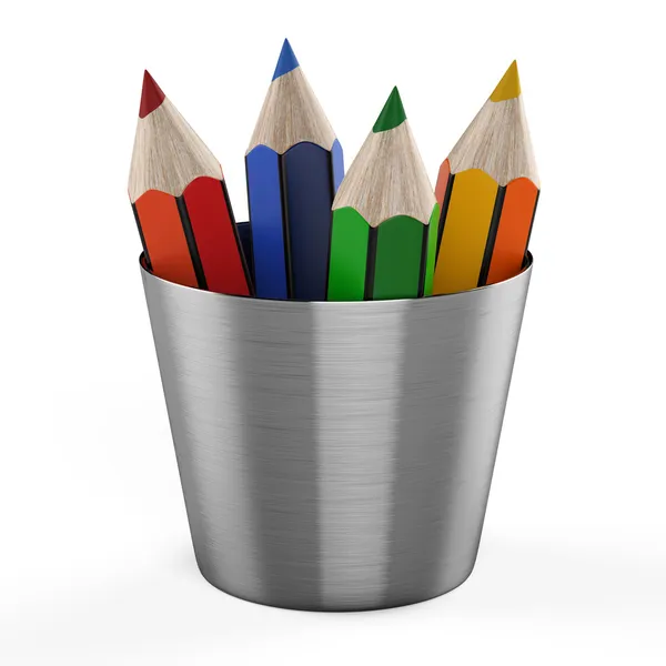 Set di matite a colori in supporto isolato su sfondo bianco — Foto Stock