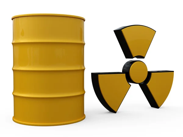 3d 黄色桶，辐射隔离在白色背景上的标志 — 图库照片