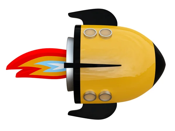 3D illustration of cartoon rocket over white background — Stock Photo, Image