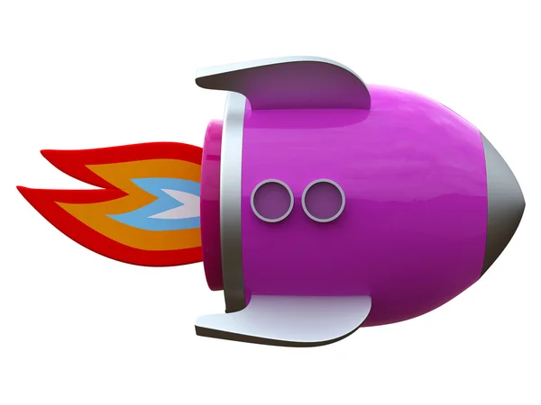 3D illustration of cartoon rocket over white background — Stock Photo, Image